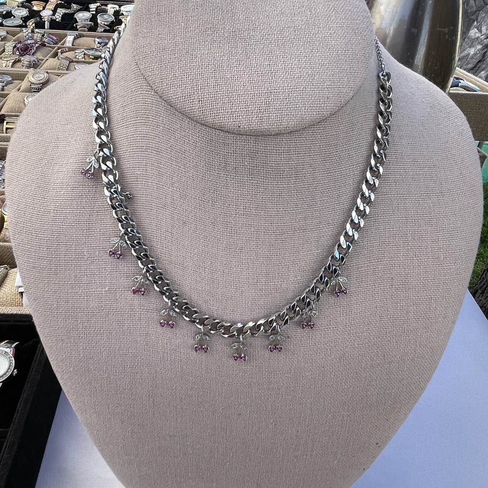 Dalmata Necklace Rhodium Sterling silver charms cherry